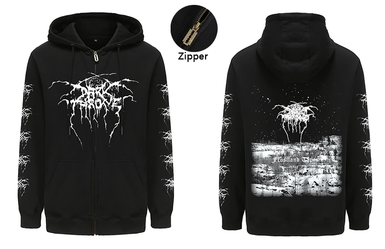 Mens Fashion Long Sleeve Zipper Hoodies Darkthrone Bathory Hoodie Sweatshirts Harajuku Streetwear Graphic Zip-up Hooded Coats