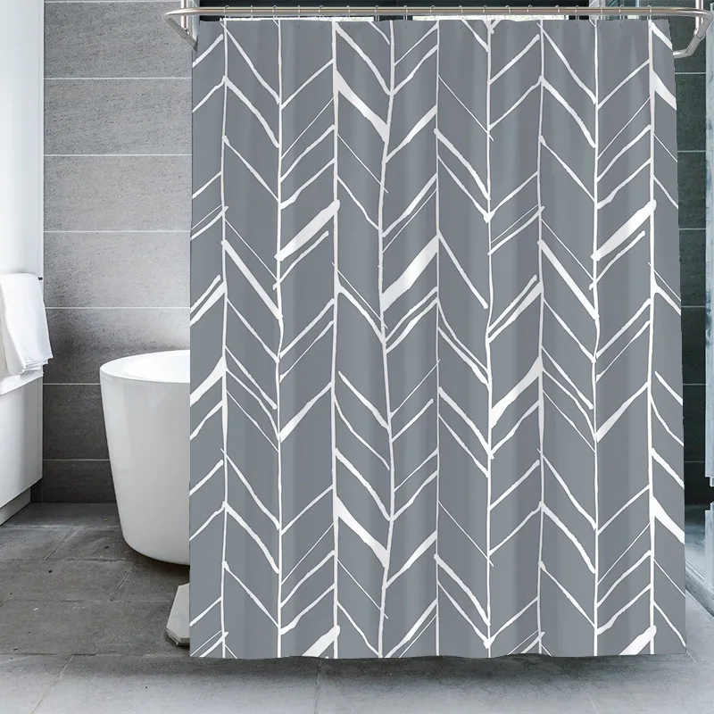 Black and White Geometric Striped Shower Curtain Bathroom Waterproof   Home Decor   With Hooks