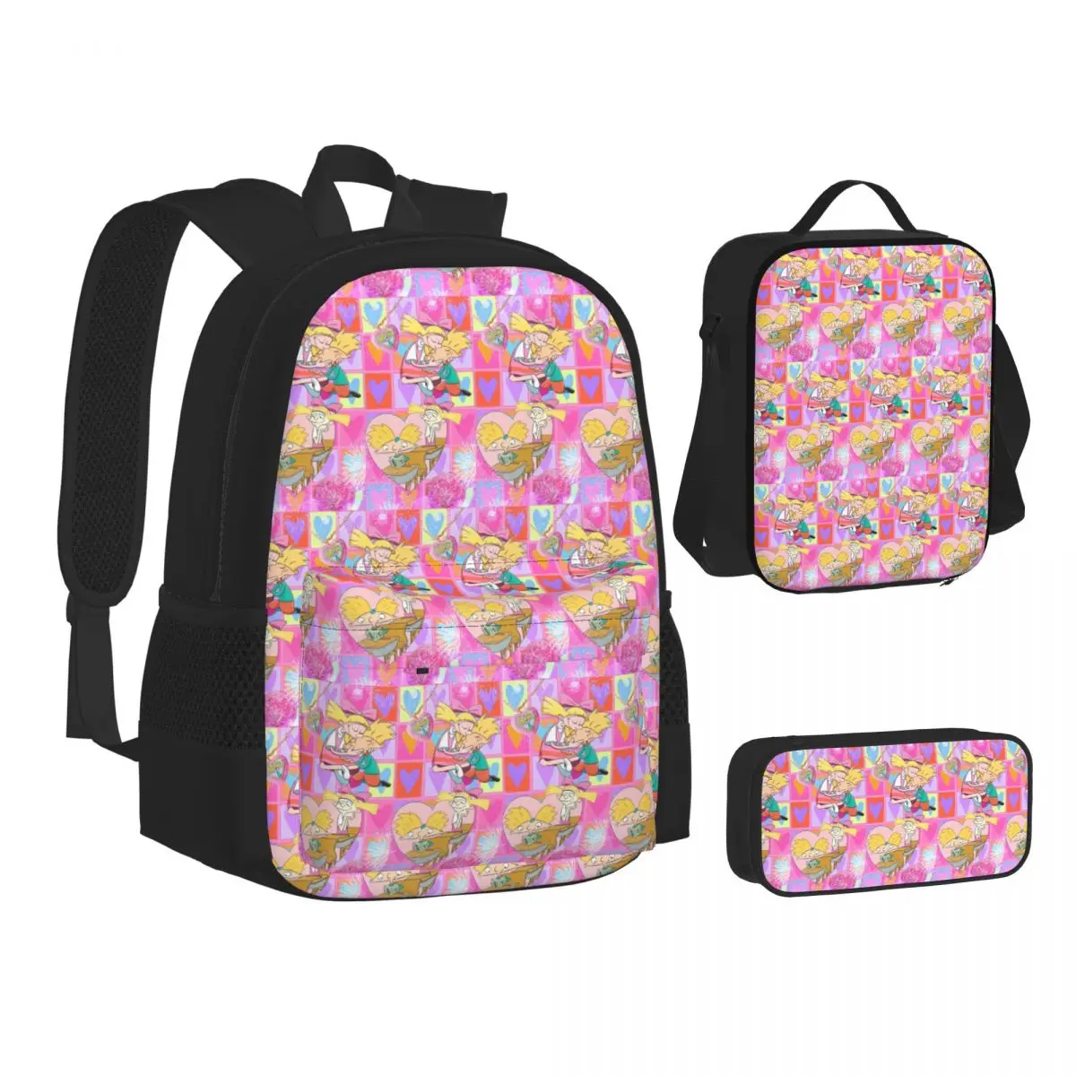 

Hey Arnold Helga Pataki Cartoon Backpacks Boys Girls Bookbag School Bags Kids Rucksack Lunch Bag Pen Bag Three-Piece Set