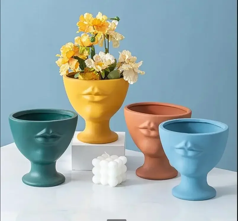 

Human Face Ceramic Flower Pot Succulent Pots Green Plant Pot Garden Pots Potted Plants Artistic Ornament Vase Decoration Crafts