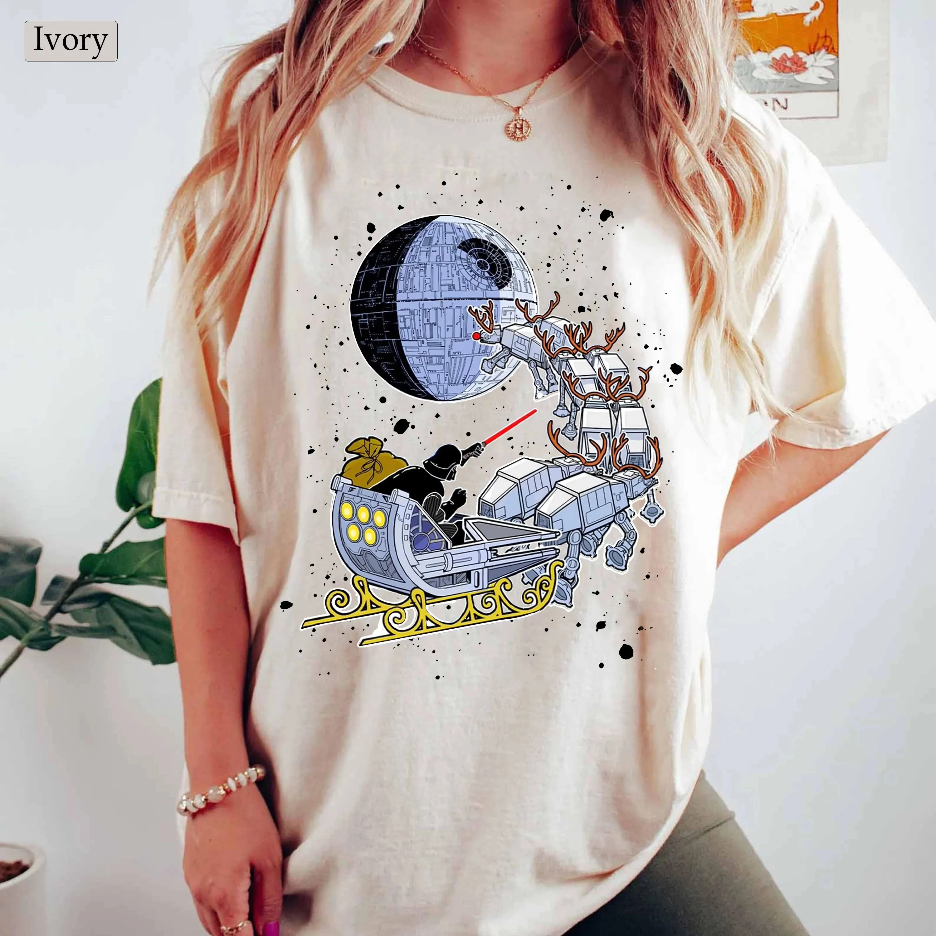 Camisa navideña Star War Camisa navideña con trineo de Darth Vader Camisa de viaje navideña con borde de galaxia Camisa Star War