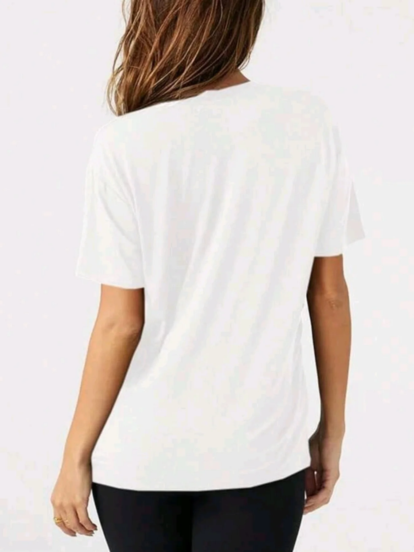 T-shirt femme décontracté et confortable, style basique quotidien, col en v profond