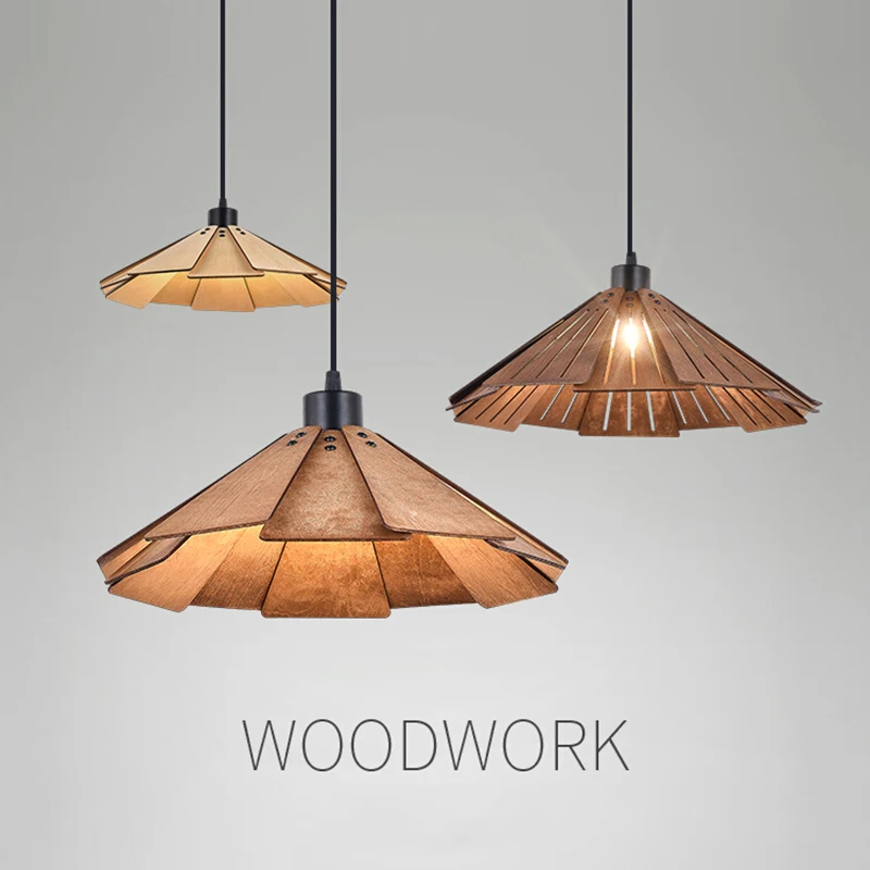 Wabi-sabi Style Wood Pendant Lamp for Dining Room Living Room Restaurant Fixtures  LED E27 DIY Hanging Light