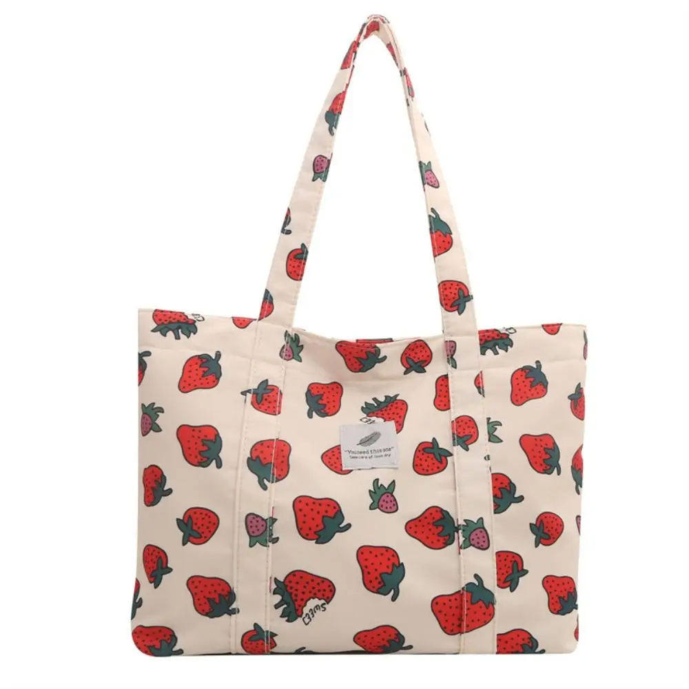 Strawberry Cherry Tote Bag Printing Korean Style Large Capacity Shopping Bag Aesthetic Underarm Bag Nylon Handbag Outdoor