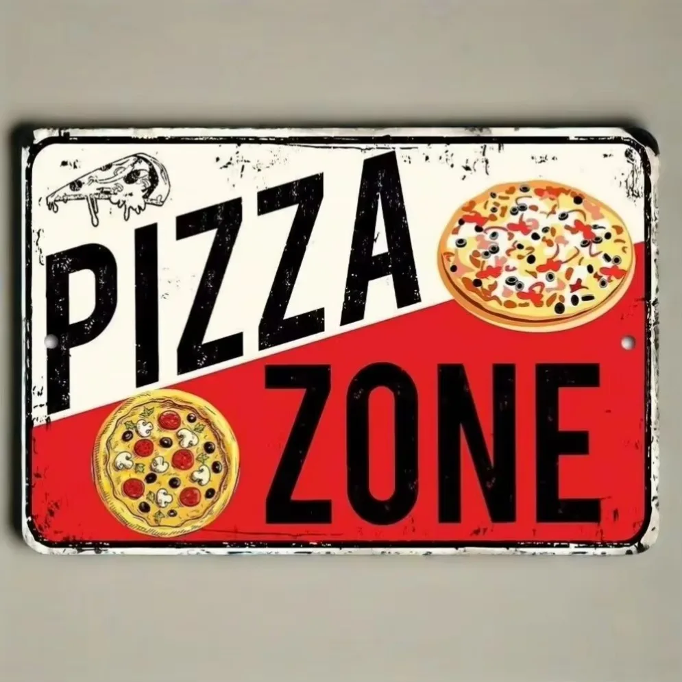 'Pizza Zone' Retro Metal Sign – Ideal Kitchen Decor for Pizza Fans"