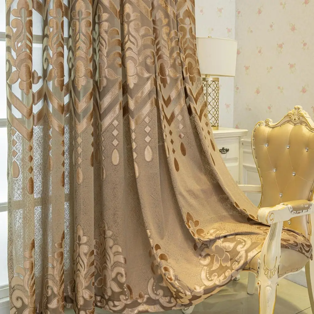 

1 Panel 132cm Width European Sheer Curtain for Living Room Bedroom Embroidered Hollow Luxury Tulle Curtain