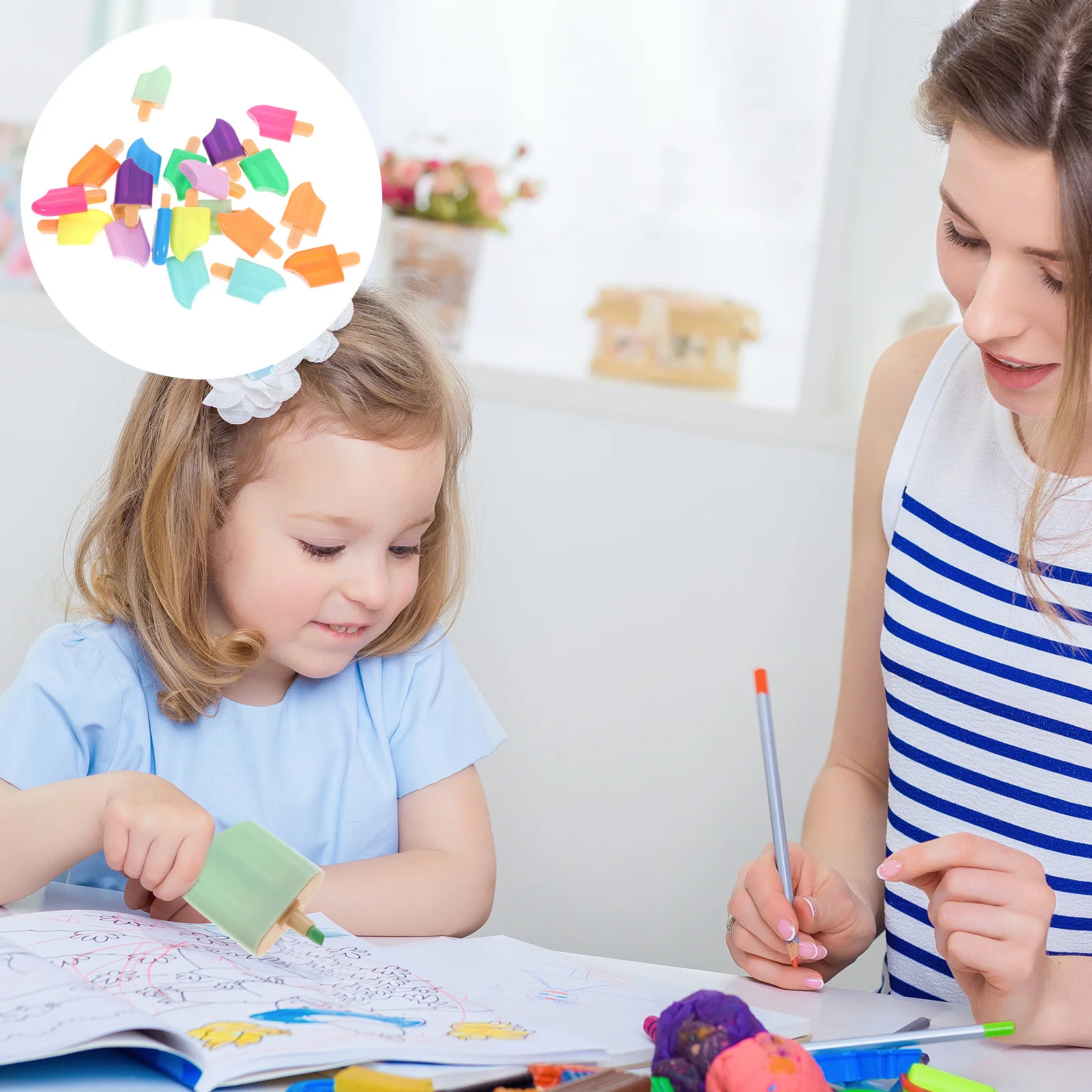 20 개 다채로운 형광펜 미니 펜 아이스 캔디 모양의 마커 펜 훌륭한 선물 학생 교사 사무원