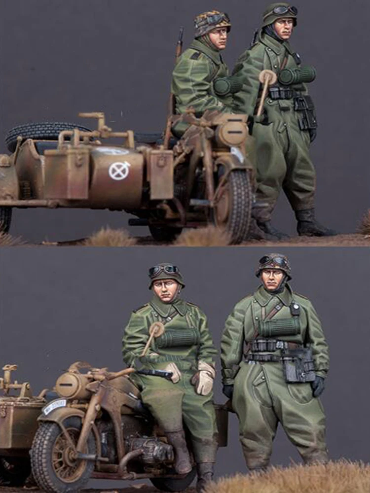 Unpainted Kit 1/35  Motorcyclist Set (2 Figures)  not have motor   Resin Figure miniature garage kit