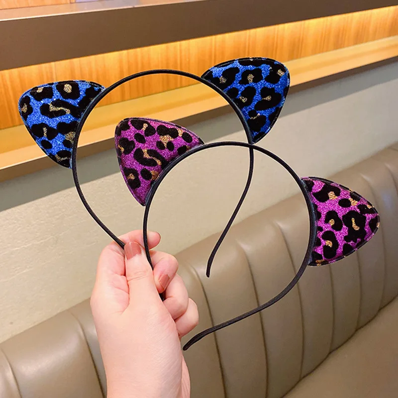 Selling New Lovely Sweet Vintage Leopard Print Cute Glitter Cat Ear Headband Children\'s Kid Girl Hair Band Accessories Headwear