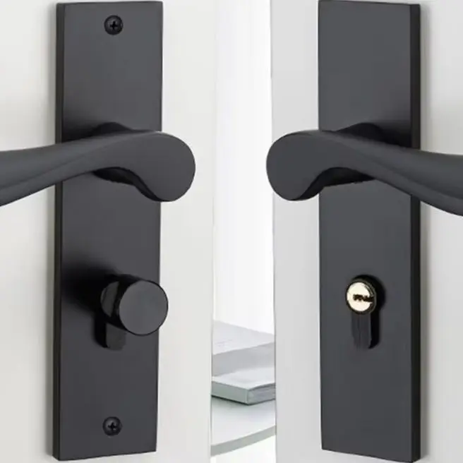 Door Lock Door Handle With Key Box And Complete Lock Set Matt Black Furniture Space Aluminum Panel Sturdy Home Improvement