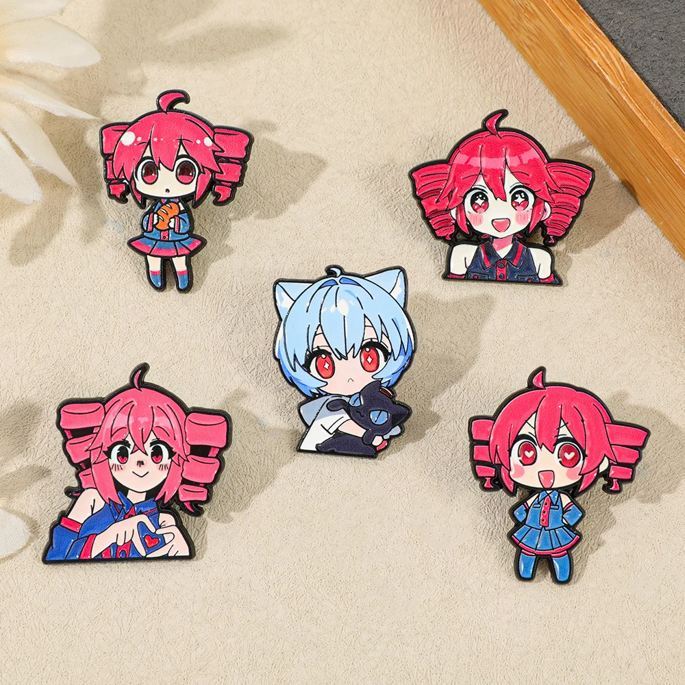 Sweet Anime Girl Enamel Pin Set Twin‑Tail & Cat‑Ear Character Alloy Brooch for Bags Jackets Cosplay Decoration Party Gift