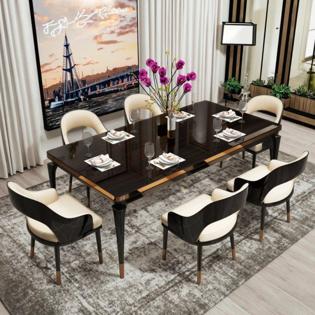 For 2025 Contemporary Classic Rustic Dining Table 6 Chairs Dining Room Solid Wood Dining Table Catering Furniture