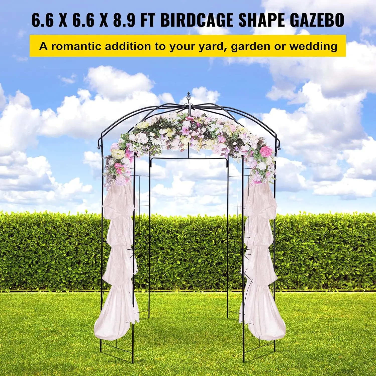 Birdcage Shape Garden Arch, 9' High x 6.6' Wide, Heavy Duty Wrought Iron Arbor, Wedding Trellis for Climbing Vines