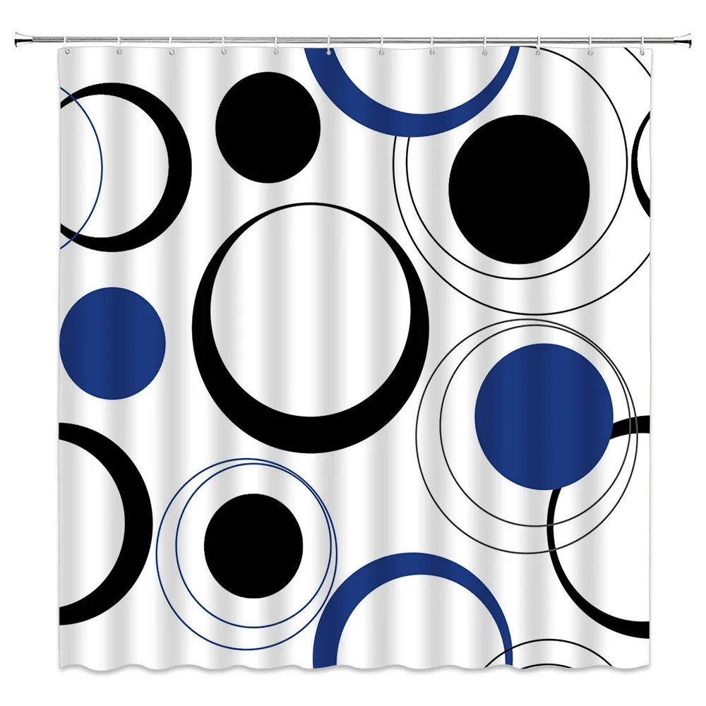 Blue Tone Shower Curtain, Mid Century Modern Lines Round Ribbed Animal Cat Tree Branch Bathroom Decorative Shower Curtains