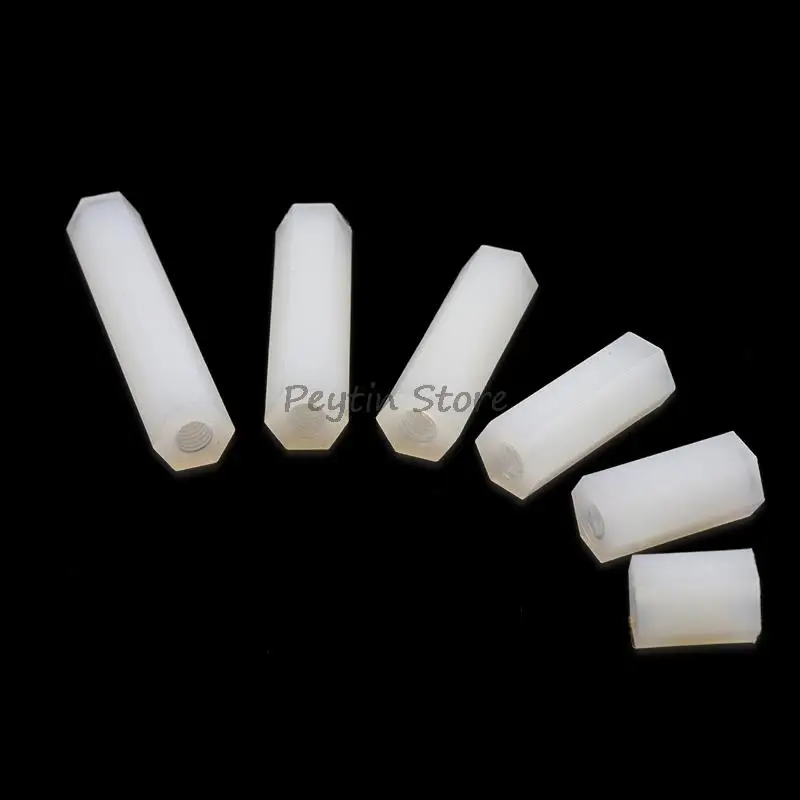 10Pcs M3x5/6/8/10/12/15/20/25/30/35/40/45mm Hexagon Double-way Nylon Isolation Column