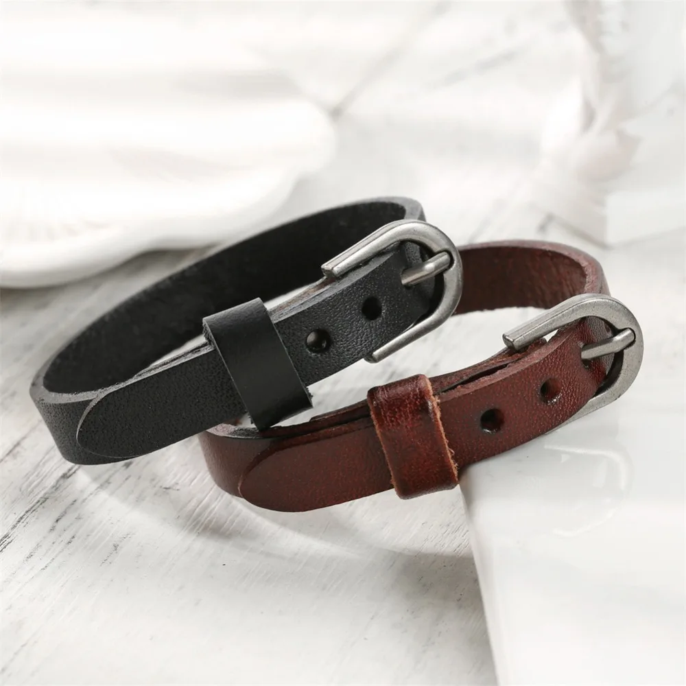 Simple Cowhide Wristband Slim and Fashionable Leather Bracelet Men's and Women's Smooth Wristband Versatile Personalized Retro