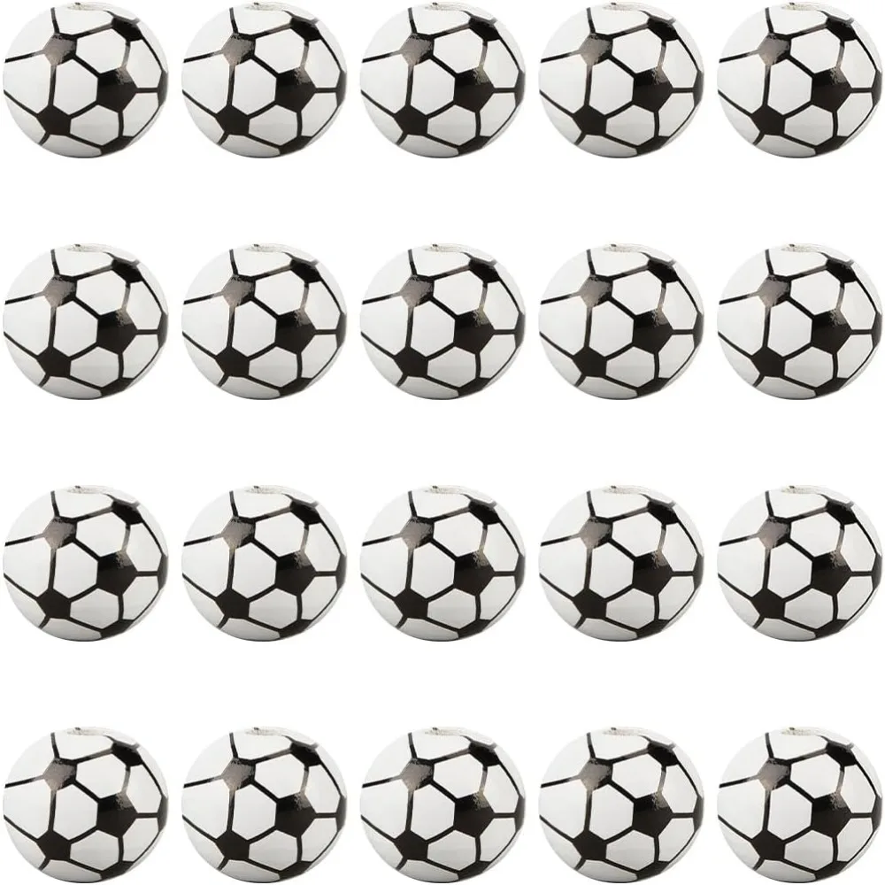 

1 Box 70Pcs 15mm Soccer Beads Wooden Beads Bulk Large White Ball Shaped Footballs Sports Loose Spacer Focal Wood Beads