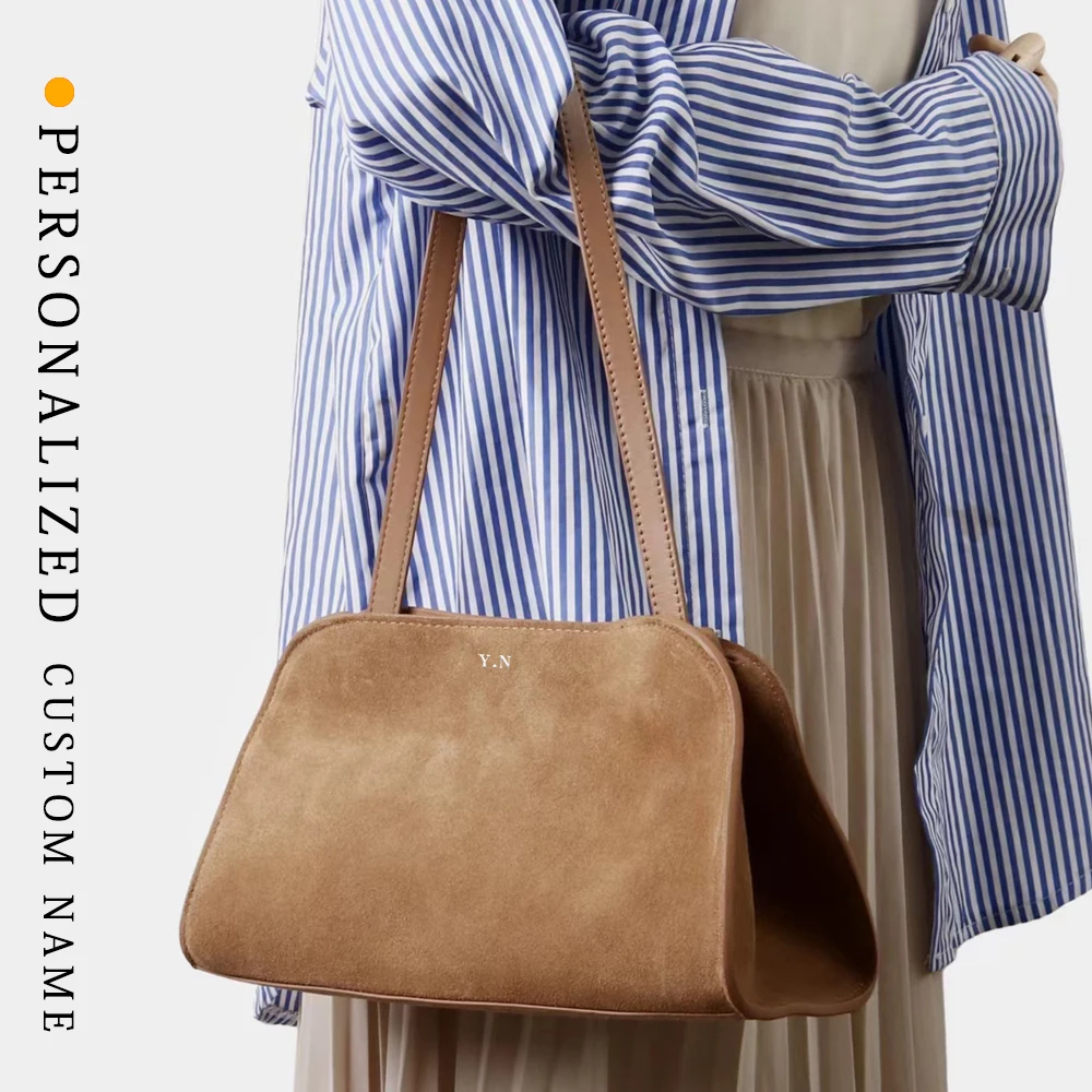 

New product frosted cowhide magnetic buckle adsorption leather underarm bag tote bag handheld fashion bag free personalized gold
