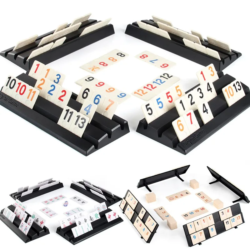 Rummy Cube Game with 4 Racks 106 Rummikub Digital Game Rummybrix Chess Number Pairing Board Game Mini Mahjong Tiles for Camping