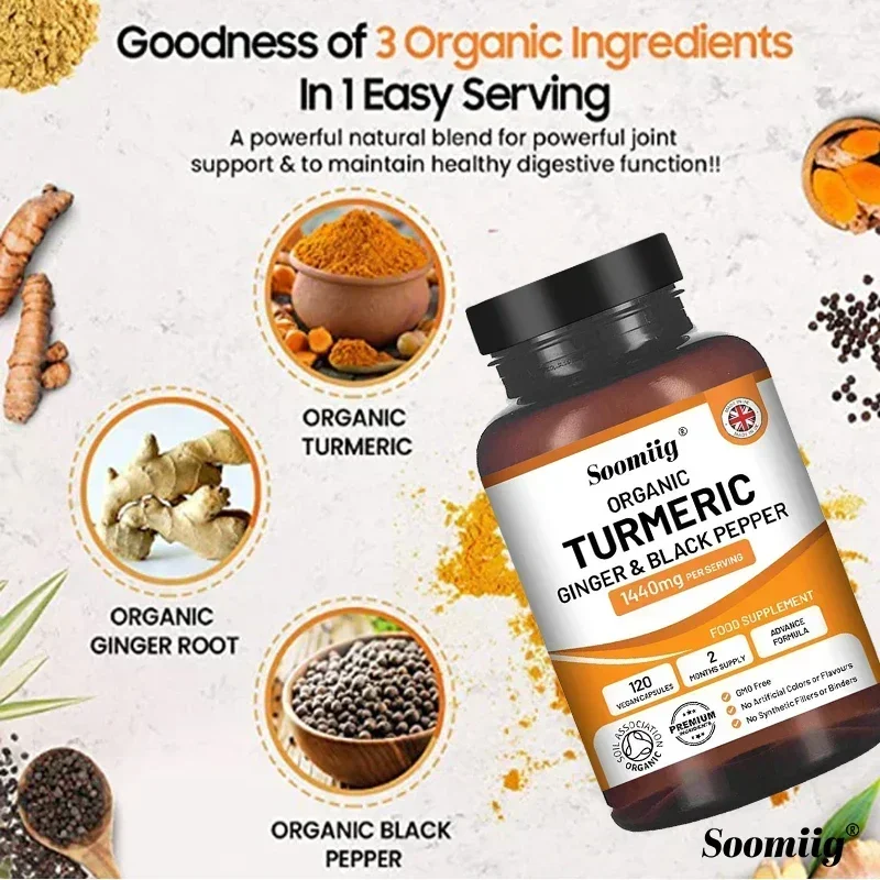 Organic Turmeric Ginger & Black Pepper Blend Capsules Joint Health Supplement Helps Joint Flexibility and Cushioning