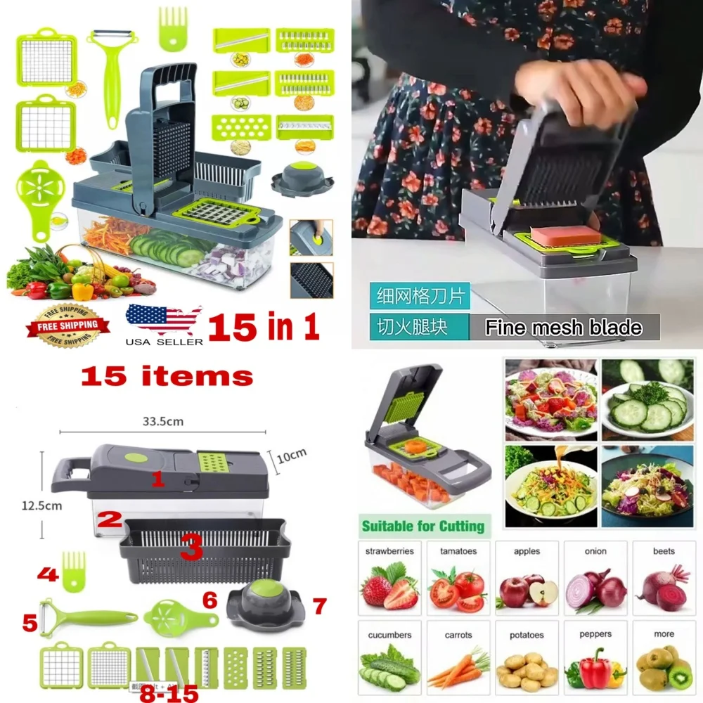 

Fruit & Vegetable Tools15 in 1 vegetable chopper cutter for fruits onions dicing slicing kitchen food prep tool veggie dicer