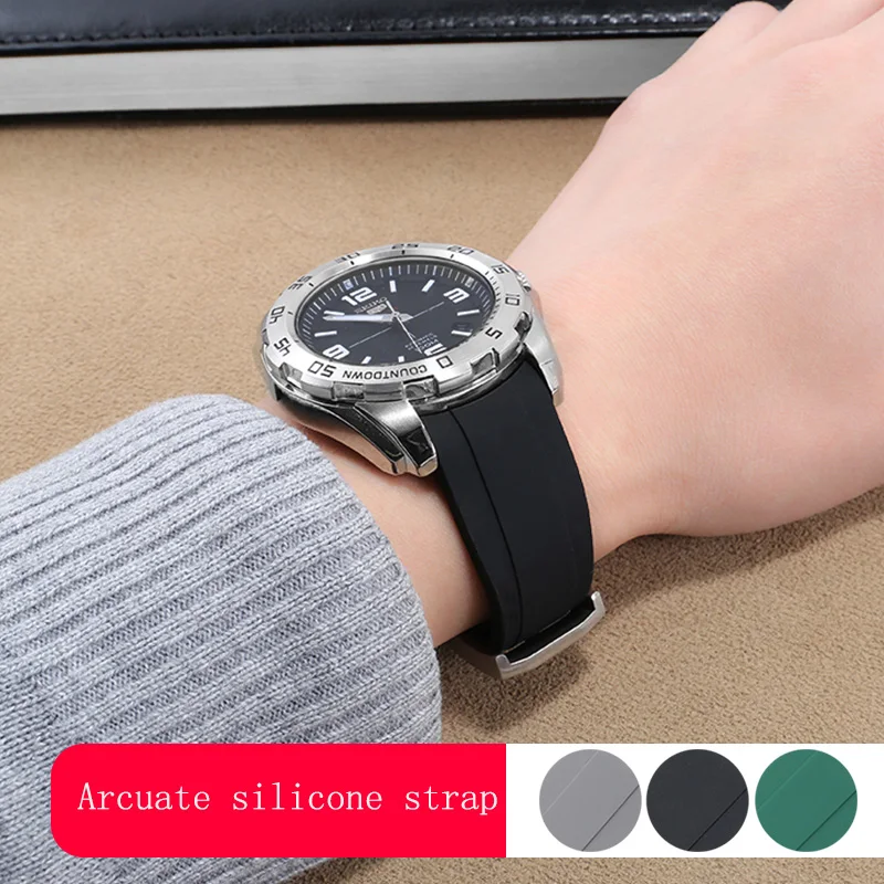 

18 19 20 21 22mm silicone Watchband Arc Mouth Universal Rubber Waterproof Watch Strap Pin Buckle Accessories WristBelt