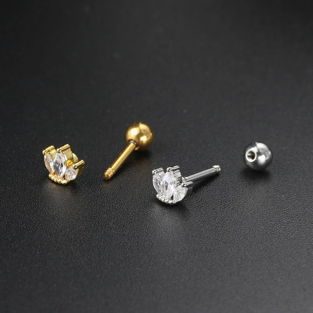 Daith Helix Flache Piercing-Ohrstecker für Frauen aus Edelstahl, Schraub-Ohrring für Knorpel, Tragus, Conch, Ohrläppchen, Modeschmuck – Detail 6