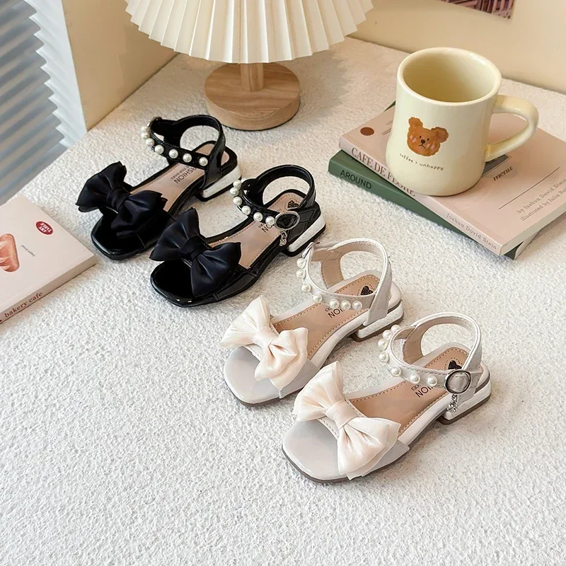 

Girls Princess Sandals Sweet Elegant Kids Sandals Dance Wedding Non-slip 2025 Summer New Girls Dress Shoes Big Bows Ins Trendy