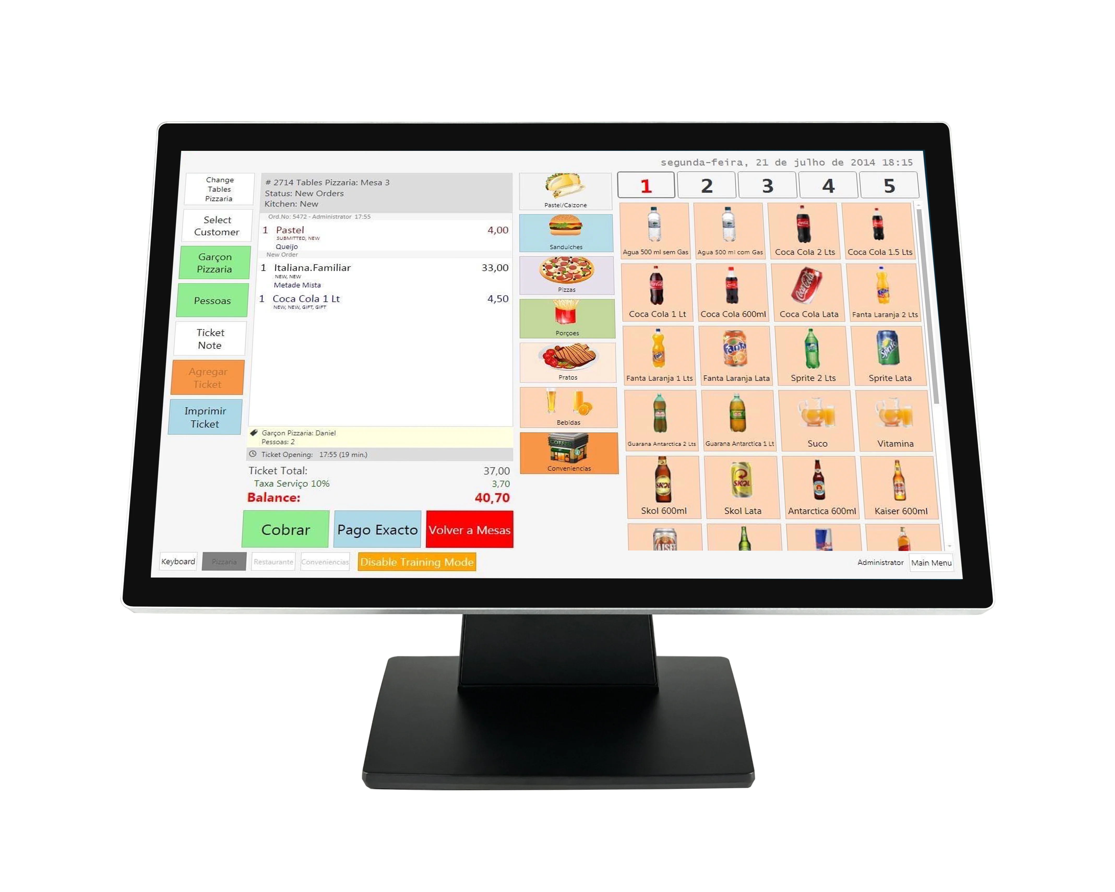 شاشة كبيرة مقاس 18.5 بوصة/ 21.5 بوصة تعمل باللمس POS محطة الكل في واحد، جسم من سبائك الألومنيوم، WIN10/11 Android 11-14 Google GMS