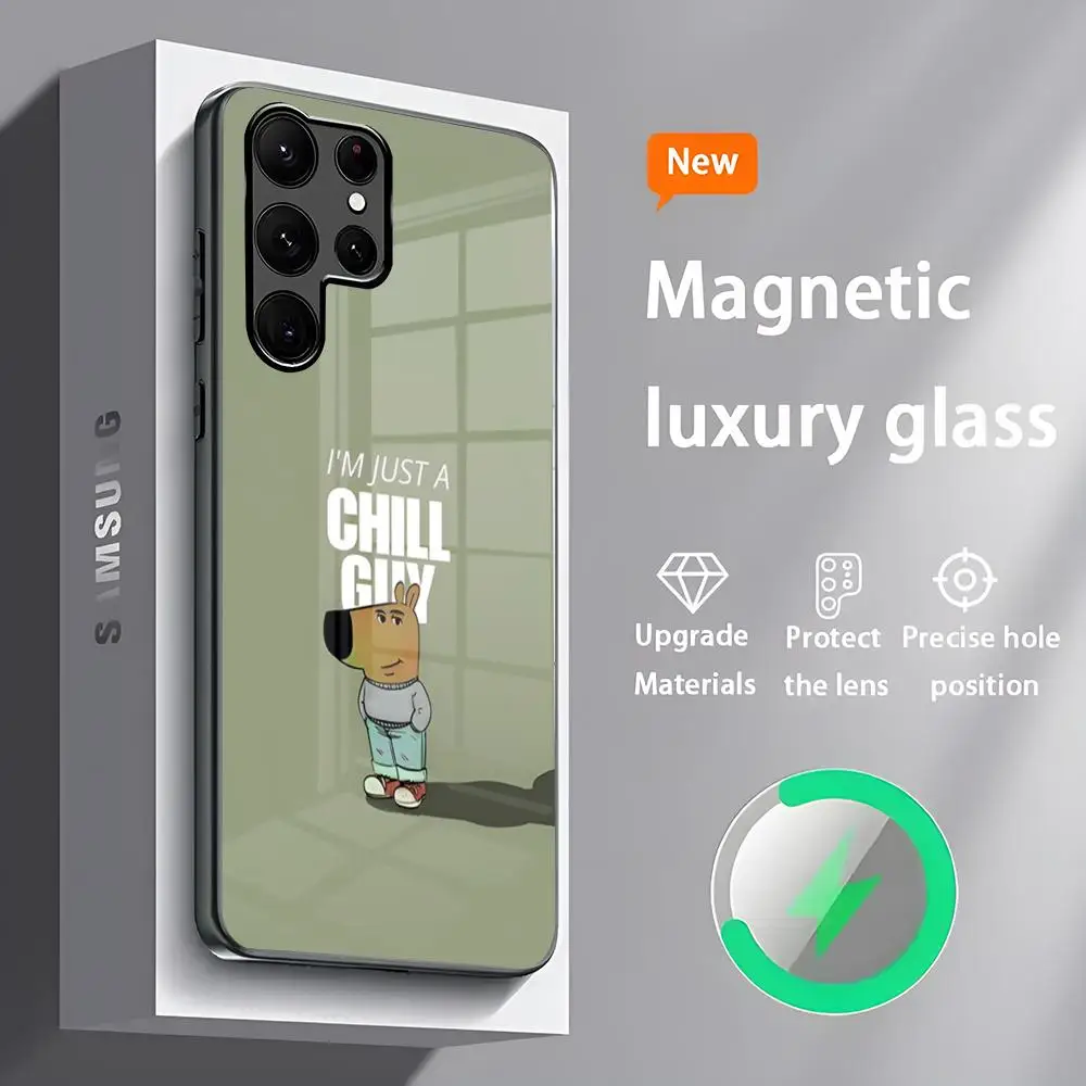 Chill Guy Phone Case S24 Ultra Cases Celulares For Samsung S24 S23 S22 S21 S20 Plus Ultra Note20 Glass Magnetic Phone Case