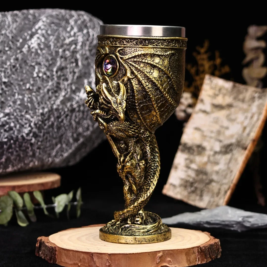 Best-Selling European Medieval Mythology Dragon Warrior Wine Cup - Creative 3D Dragon Goblet in Stainless Steel