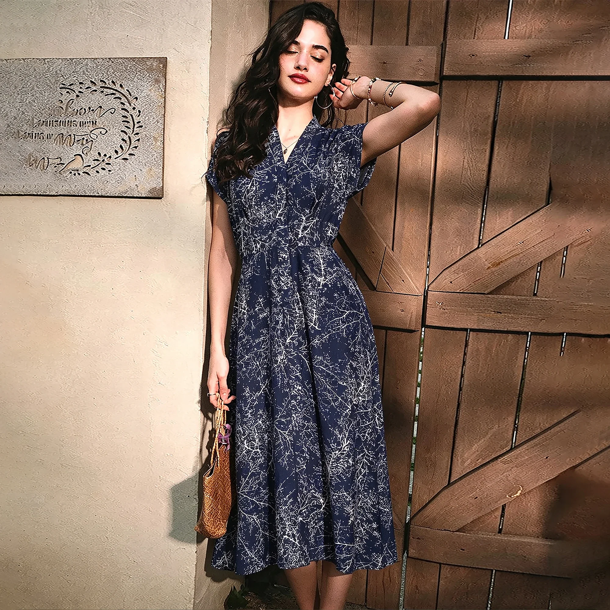 CHCH Women's Dress Beach Vacation Commuter Ladies Vintage Dress Fashion Summer Advanced Elegant Single Breasted Design Dress