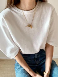 Summer T Shirt Women Cotton 2021 New Elasticity Woman Clothes Oversize Tops Pink White Tshirt Loose Maxi Female Short Sleeve Tee