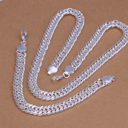 925 Sterling Silver 10MM chain necklace bracelet high-quality Mens women fashion jewelry Set wedding noble Factory price
