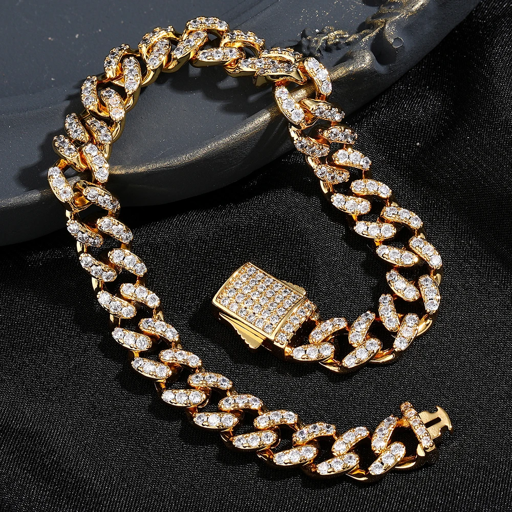 

Cuban Chain Bracelet Full Iced Out Cubic Zirconia Stones Spring Clasp Hiphop Jewelry For Men Women Luxury Gift For Him Her