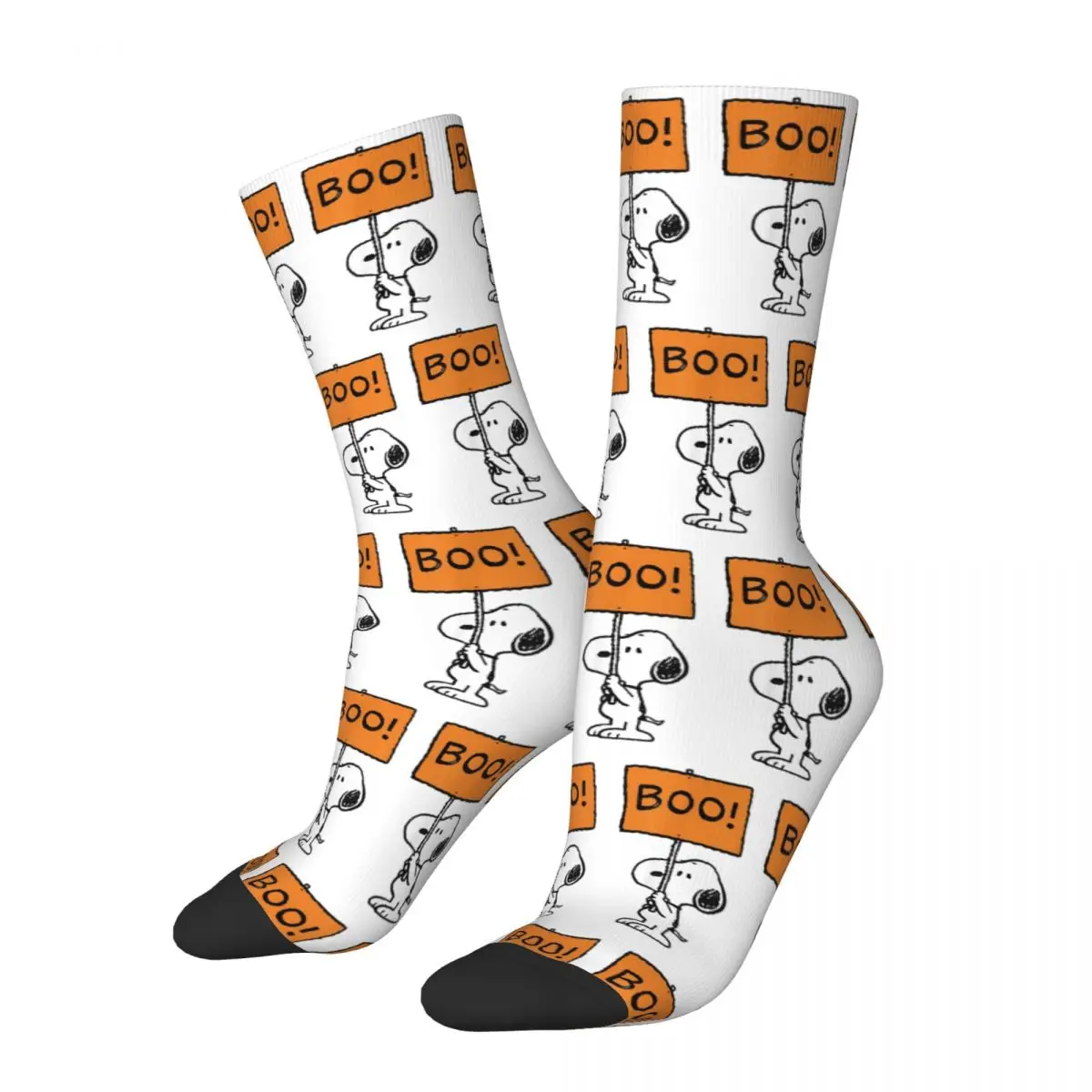 Hip-hop Peanuts Halloween Snoopy Boo Football Socks Polyester Middle Tube Socks for Unisex Non-slip