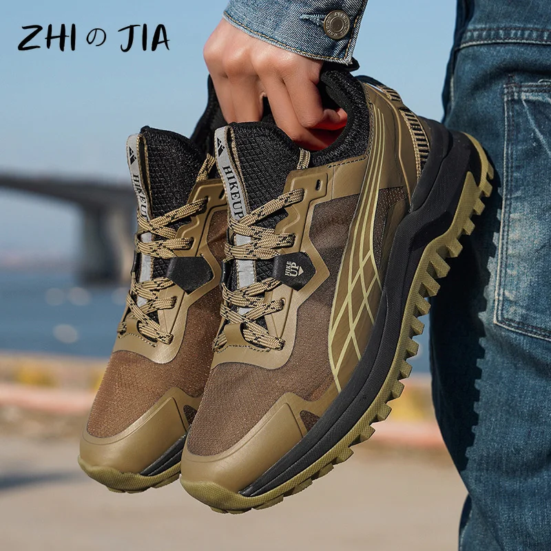 Men's Genuine Leather Sneaker Outdoor Anti Slip and Wear-Resistant Mountaineering Shoes Travel Hiking Jogging Casual Footwear