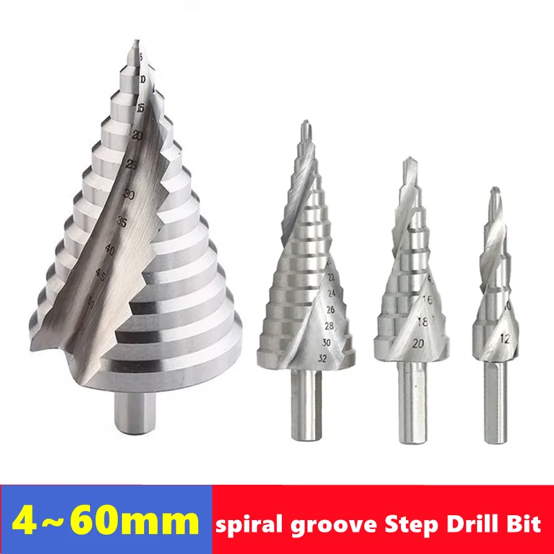 

HSS triangular handle spiral groove ladder drill 4-12 4-20 4-32 6-60mm, used for drilling holes in PVC steel plates, wood, etc