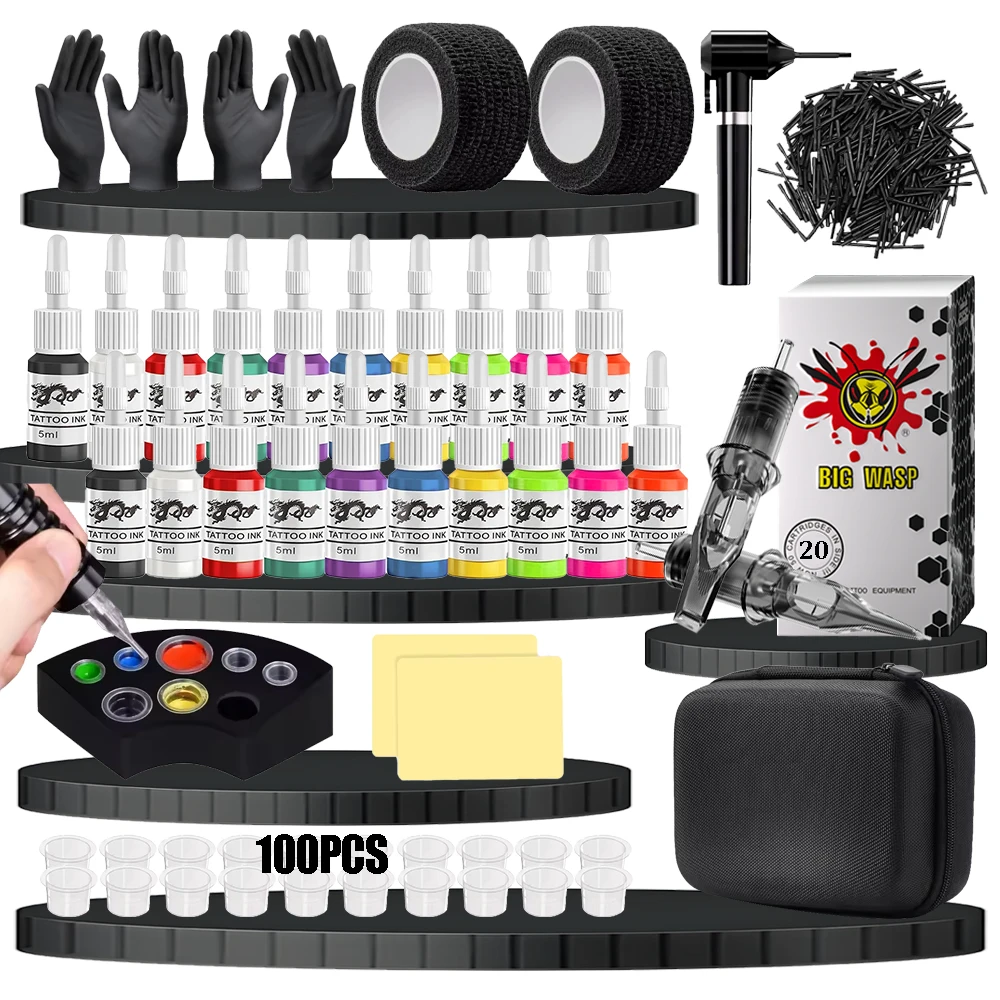 

Tattoo Stencil Kits With Mixed Cartridges Needle,Tattoo Practice Skin,Tattoo Pigment,Tattoo Ink Blender,Nitrile Gloves,Bandage