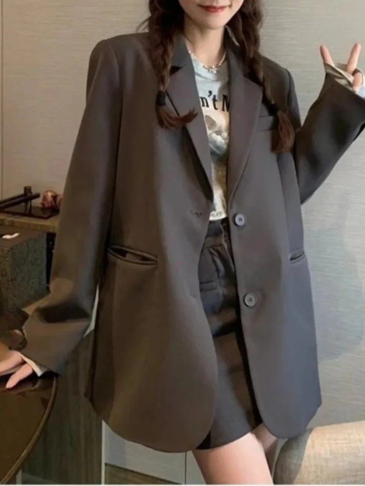 New Back Slit Design Blazer Coats Women Casual Fashion Loose Korean Jackets Streetwear Chic Long Sleeve All Match New Suit Tops