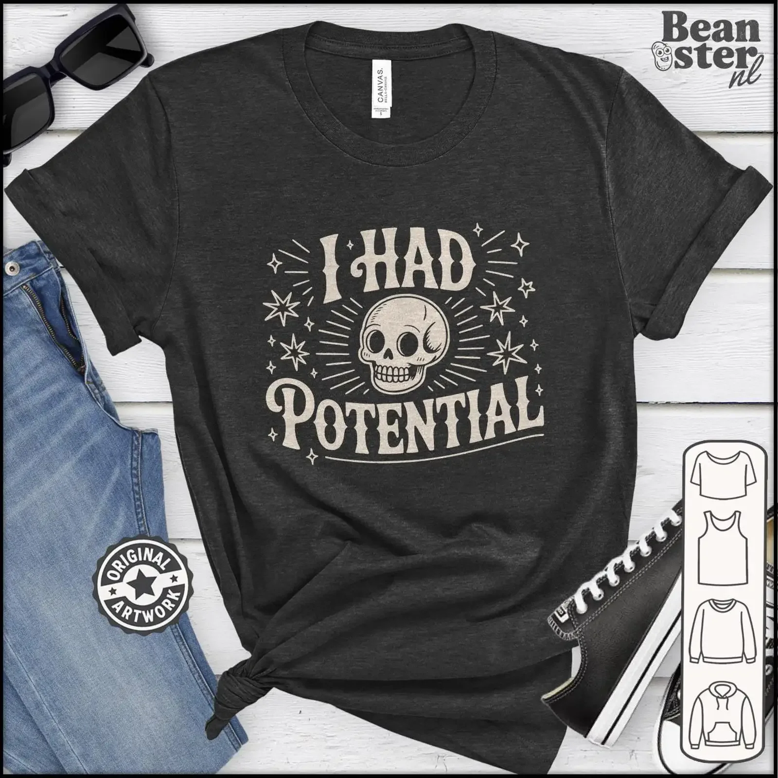 I Had Potential T Shirt Relatable Humor Sarcastic Bachelor Funny Workplace s Retro Skull vintage Washed homme Versatile