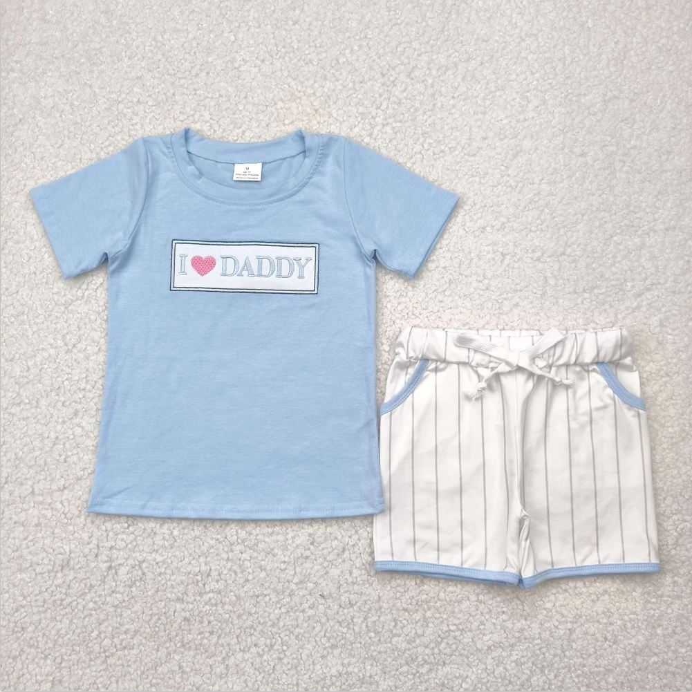 

Hot Sale Fashion Kids Designer Clothes Sets Boys Shorts Embroidery Baby Boys I LOVE DADDY Top Stripe Pockets Baby Boys Clothes