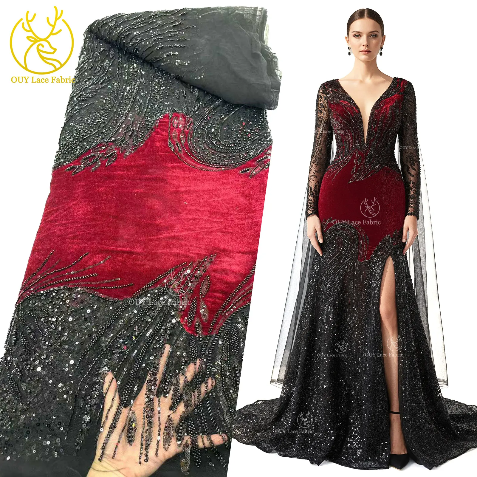 

African Luxury Beaded Velvet Lace Fabric 2026 High Quality Nigerian Tulle Sequins Lace Fabric For Bridal Wedding Dress Party Sew