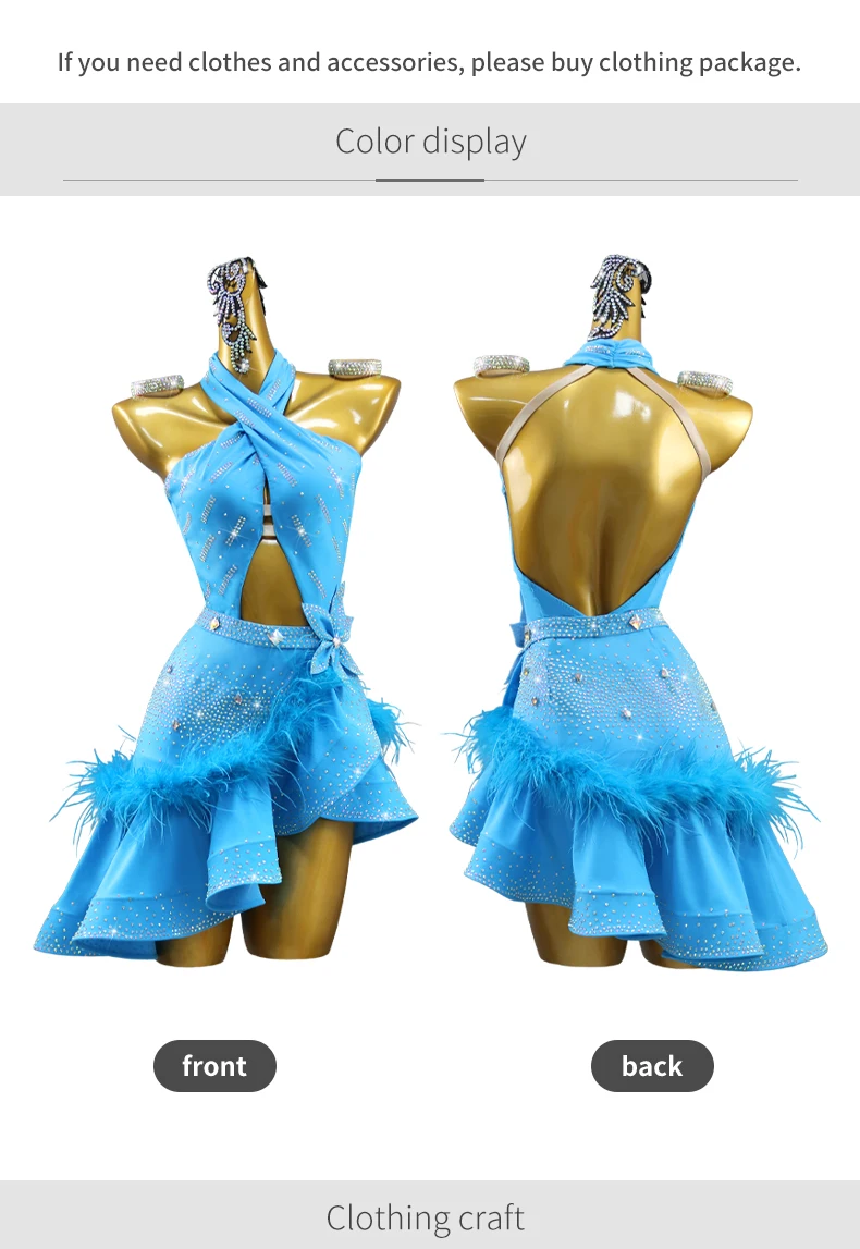 Latein-Tanzkleid für Damen, Ballkleid, Federkostüm, Trainingskleidung, Tanzkostüm für Samba, Tanzbekleidung, Wettbewerbskleid, Rock, Bühnenkleidung. – Detail 5