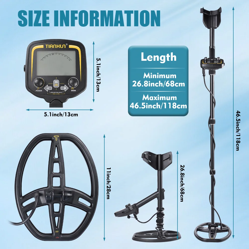 TX-850M Professionele metaaldetector met groot LCD-scherm Hoge nauwkeurigheid DSP-chip, verstelbare as en 11" waterdichte zoekspoel