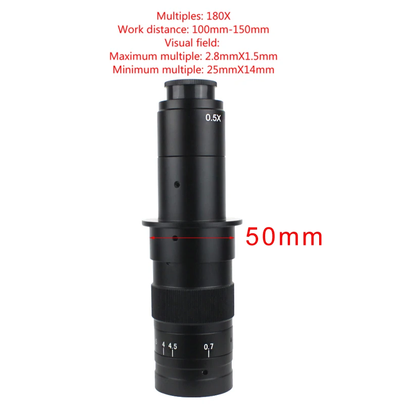 Adjustable 180X 120X 300X 200X 130X Zoom C mount Lens 0.7X~4.5X Magnification 25mm For HDMI USB Industry Video Microscope Camera