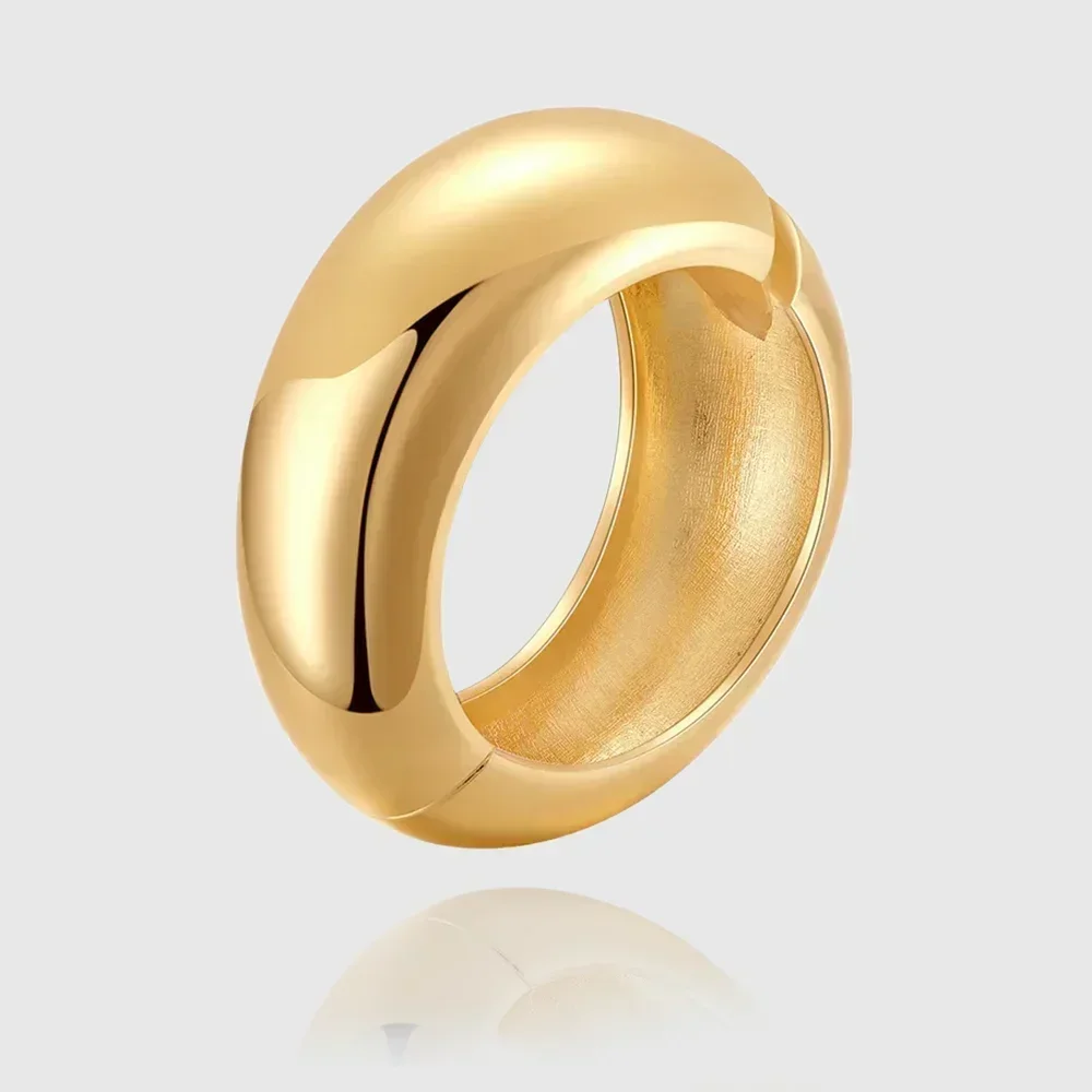 

14K Gold Plated Fashionable Temperament Bracelet With Smooth and Bright Cuff Asymmetric Width Party Trendy Jewelry 2024