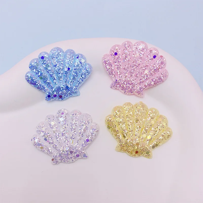 40Pcs 3.5x2.8CM Glitter Shell Padded Applique For Children\'s Headband Hair Clip Accessories Shoes Hats Decoration Patches