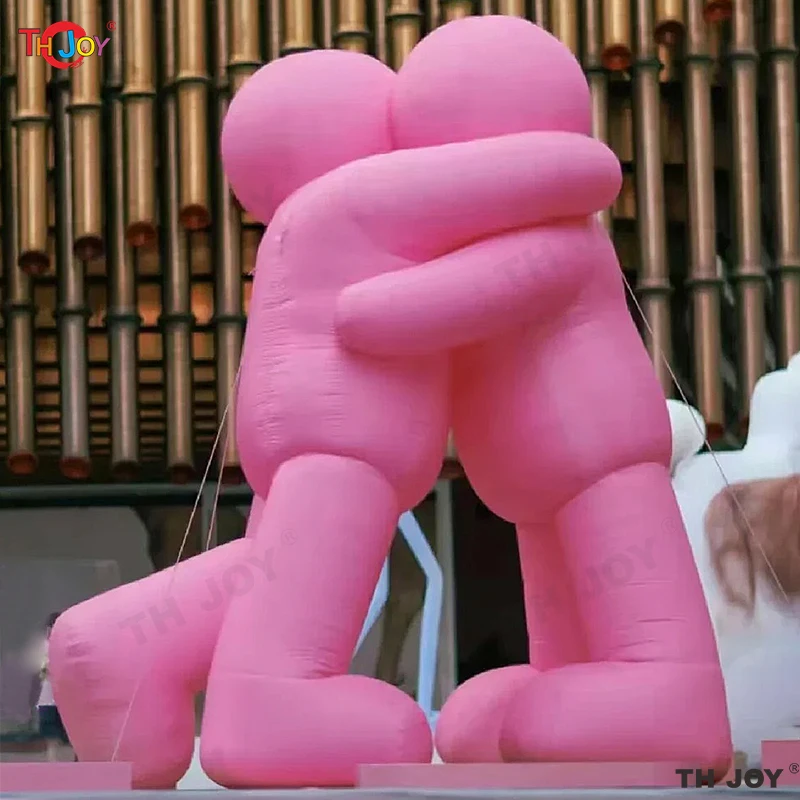 Giant Inflatable Pink Cartoon hug together with red Heart for Valentine's Day