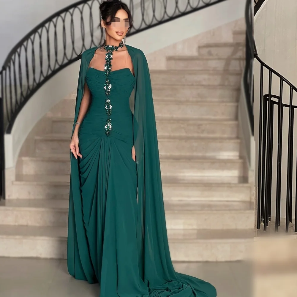

Customized Elegant Luxury Evening Dress Rhinestone Long Shawl Pleat Long Dresses Bespoke Occasion Party Gown Glitter